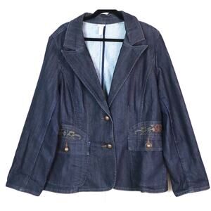 Venezia Denim Jacket Jean Floral Embroidery Dark Wash Casual Cotton Plus 18 20